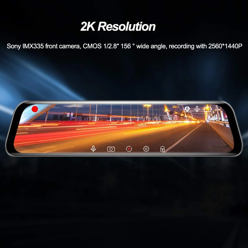  IPS 12 Inch Dash Cam Rear View Mirror Dashcam with FHD 2K+1080P Dual Lens Contact Screen Mirror Das