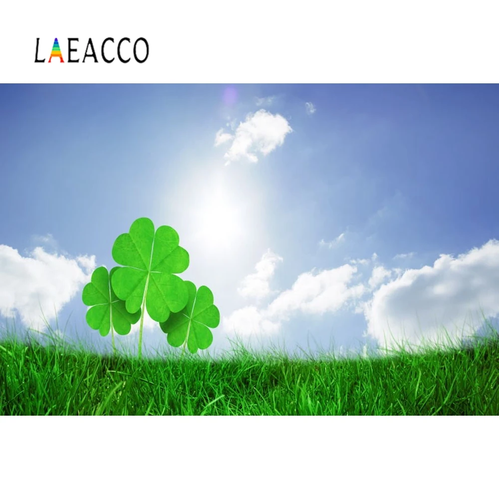 

Laeacco Photography Backgrounds Clover Blue Sky St. Patrick's Day Decoration Photographic Backdrop For Photo Studio Photophone