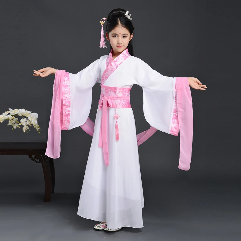 Традиционная китайская одежда для девочек, Hanfu, платье с длинными рукавами, для сцены, праздника, наряд принцессы, древние костюмы - Цвет: Pink