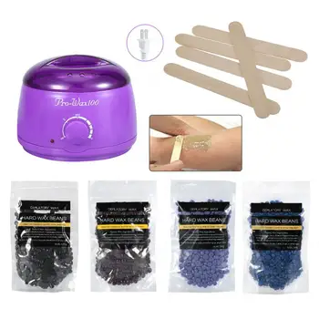 

500ml Depilatory Wax Heater 5pcs Disposable Waxing Spatulas Hair Removal Kit Set with 4Pcs 100g Wax Beans Hair Removal