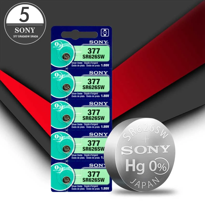 5pc Sony 100% Original 377 Sr626sw Sr626 Ag4 1.55v Silver Oxide Watch  Battery Sr626sw 377 Button Coin Cell Made In Japan - Button Cell Batteries  - AliExpress