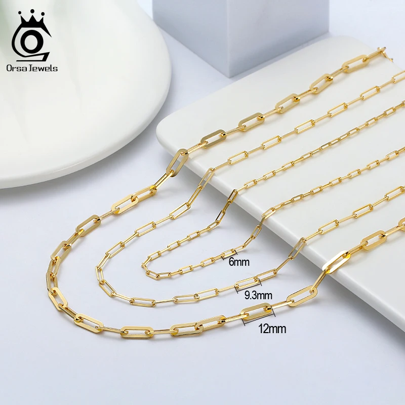 

ORSA JEWELS 6mm 9mm 12mm Sizes Paperclip Link Chain Necklace 925 Sterling Silver 14k Gold Chain Man Woman Necklaces as Gift SC39
