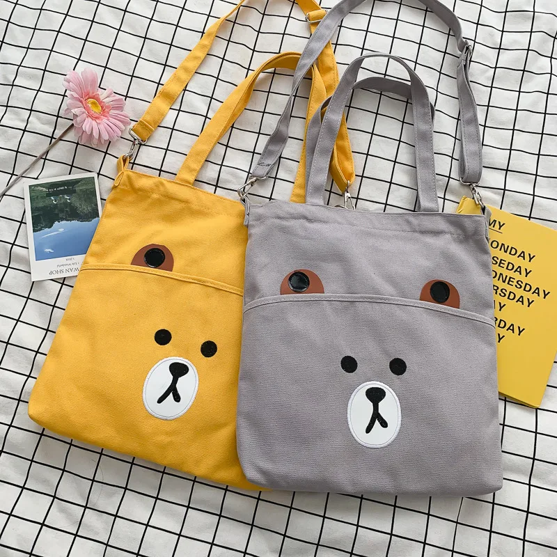 

Canvas Bag Women's Shoulder 2019 New Style Korean-style Bear Printed Canvas Bag Learning Tutorial Shopping Bag
