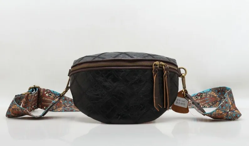 

Genuine leather cow skin plaid women belt bag waist packs