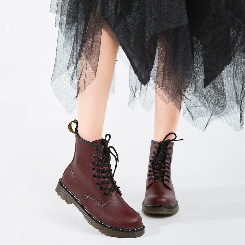 Najtaniej 2019 kobiet prawdziwej skóry buty na zimę buty buty damskie casual wiosenna krowa prawdziwej skóry Botas Mujer damskie buty do kostki