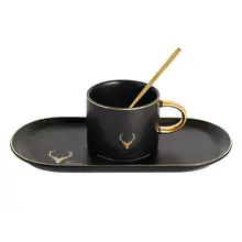 High Grade Gilt Geometric Pattern Coffee Cup Saucer Set Lover'S Gift Morning Mug Milk Coffee Tea With Spoon