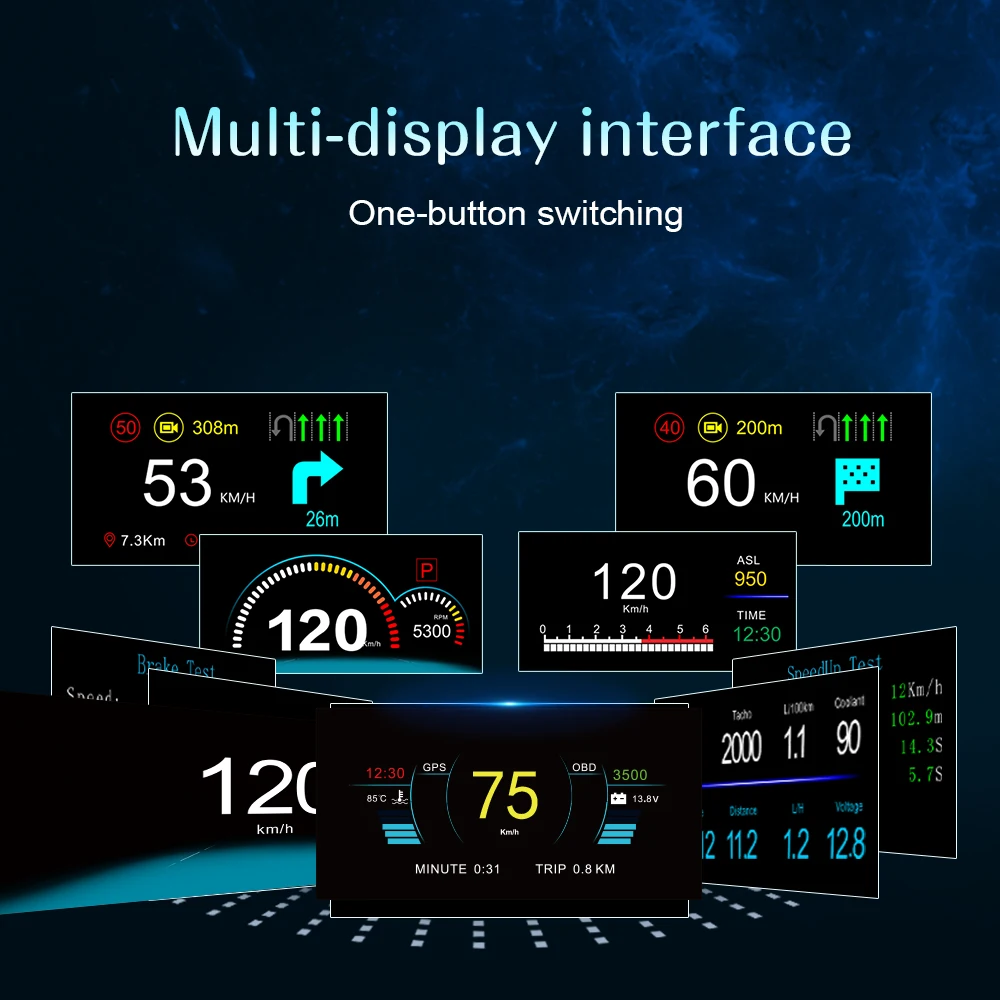 HUD + OBD HD Автомобильный дисплей с GPS навигацией Bluetooth лобовое стекло скоростной