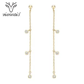 

Viennois Trendy Long Tassel Drop Earrings for Women Korean Style Shiny Crystal Dangle Earrings Fashion Jewelry Korean Style