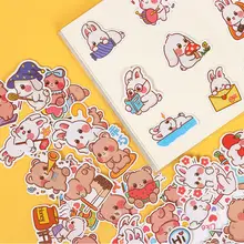 50PCS Pattern Stickers Cute Rabbit Bear Decorative Small Pattern Stickers Cartoon Handbook Waterproof Stickers Phone Accessories