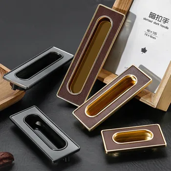 

Sliding door concealed handle invisible cabinet door cabinet embedded leather handle golden Nordic sliding door drawer concealed