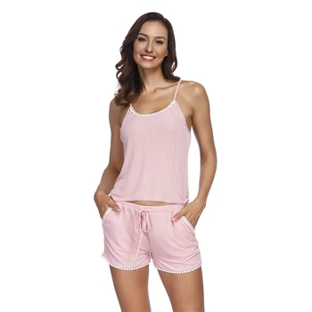

Sexy Loose Female Sleepwear Suit Intimate Lingerie Round Neck Softy Modal Pajamas Set Summer New Solid Color Negligee