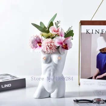 

Creative Resin Vase Human Body Woman Nude Abstract Art Flower Vase Retro Half-length Home Decorations Flower Arrangement