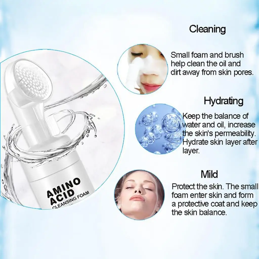 120ml  Skin Care Amino Acid Facial Cleansing Foam Acne Care Scrub Whitening Moisturizing Brush Anti Aging Massage Cleanser Anti