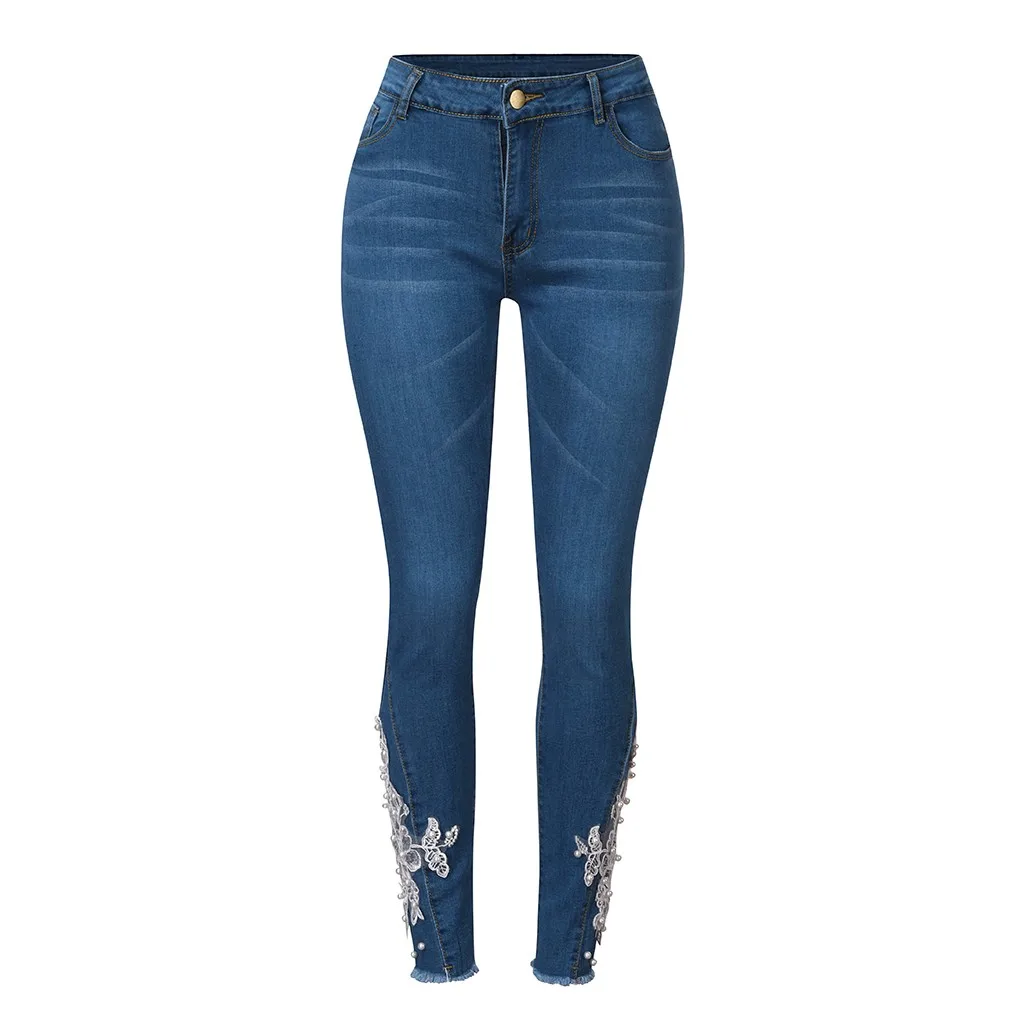 Ladies Slim Fitness Skinny Denim Jeans Retro Washed Elastic Trousers Women High Waist Stretch Print Jeans Jeans white jeans