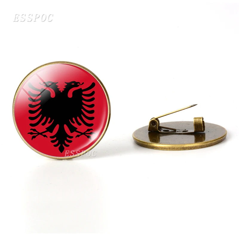 Albania Южная Европа: Португалия Греция Испания Италия Румыния Броши с флагом бижутерия со стеклянными кабошонами бронзовая брошь булавки Национальный день подарки - Окраска металла: Albania