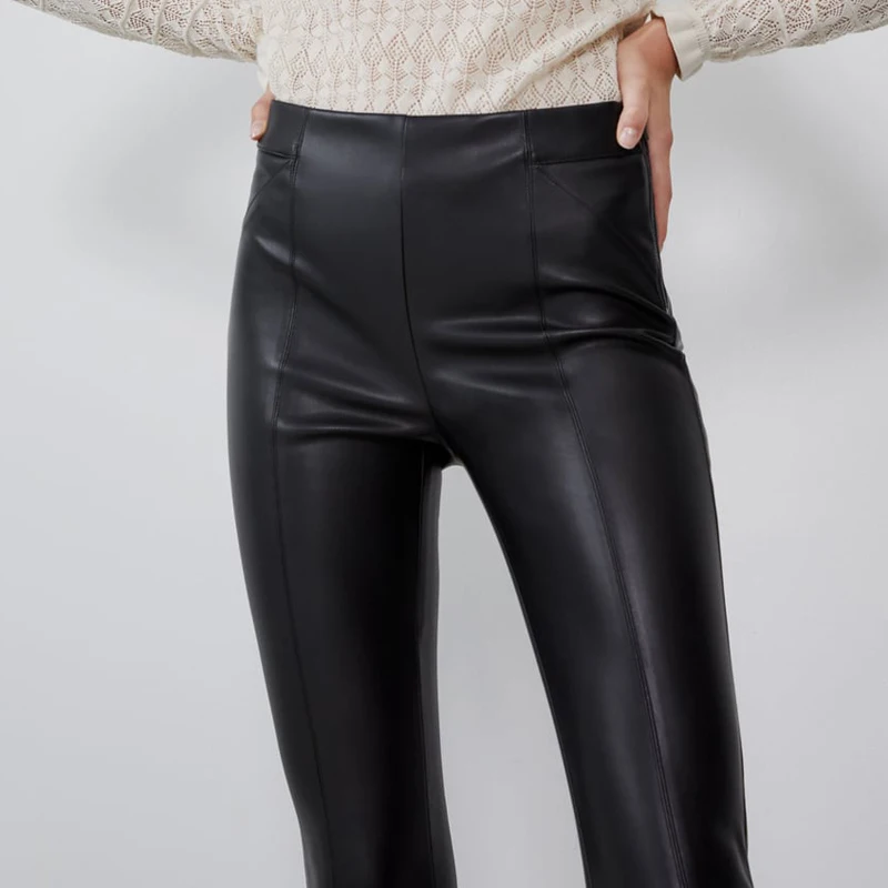 ZOEPO узкие брюки из искусственной кожи женские модные брюки со средней талией женские элегантные узкие брюки на молнии до середины икры женские брюки JG