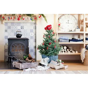 

Christmas Decor Backdrop Christmas Tree Stove Firewood Photography Background New Year Xmas Party Decor Photo Booth