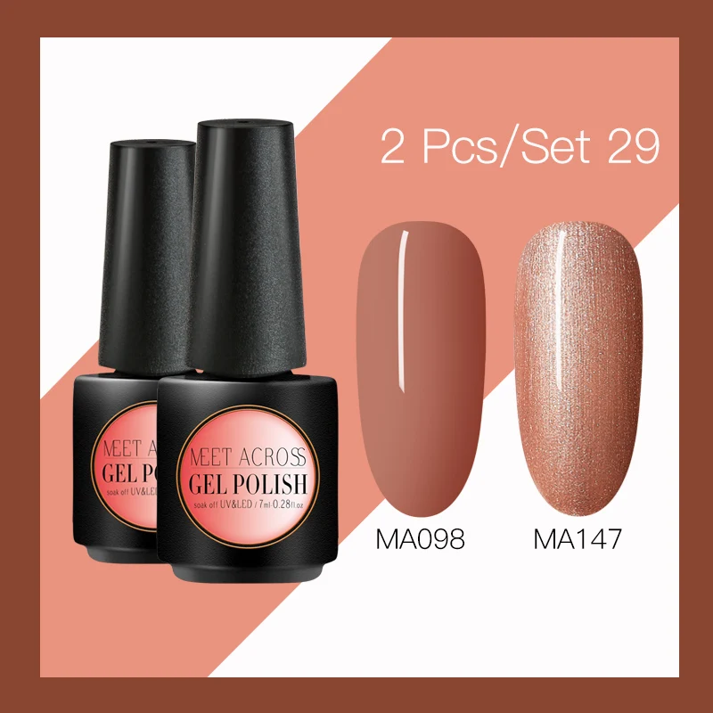 

MEET ACROSS 2Pcs UV Gel Nail Polish Set Shinning Led Nail Gel Varnish Semi Permanent Nail Gel DIY Manicure Lacquer