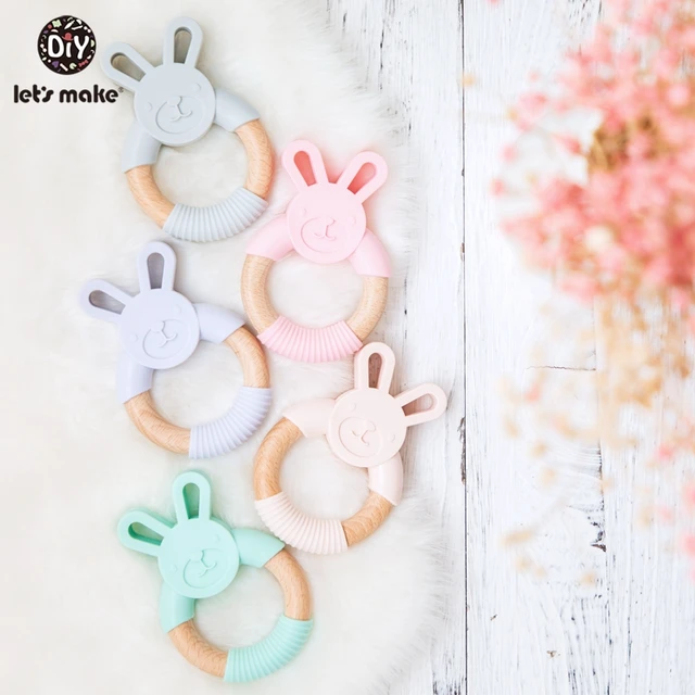 1pc Baby Toys Silicone Teether Cartoon Animal Rabbit Ring BPA Free Teething Accessories Chew Toys Food Grade Baby Teether 5