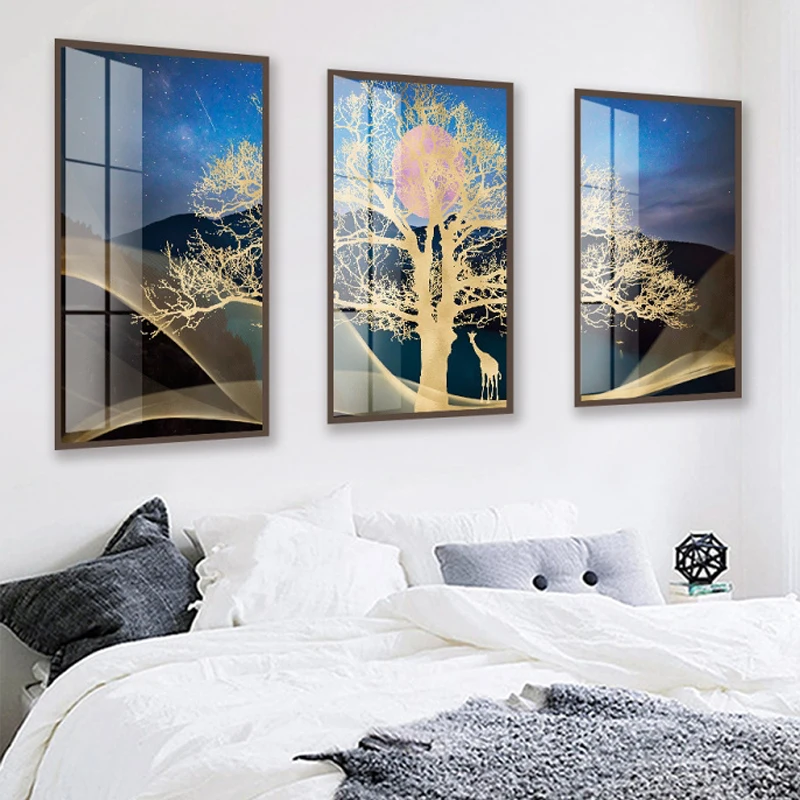 Abstract Drop Golden Foil Tree Sun Set Canvas Painting Gold Giraffe Poster Print Large Wall Art Picture Artistic Tableaux 4-50 | Дом и сад