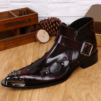 

Dress Men's Shoes Increased Ankle Boots Cow Leather Fashion Chaussures Cool Men's High Heeled Business Cowboy Pointed Toe Rubber