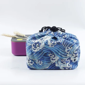 

Cooler Japanese Style Printed Office Food Storage School Thermal Insulated Bento Pouch Drawstring Cloth Portable Lunch Bag