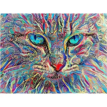 

Needlework DIY 5D Diamond Painting Cross Stitch Full Diamond Embroidery Abstract cat head Pattern Rhinestone Pasted Painting