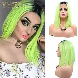 YYsoo 13x4 синтетический зеленый Синтетические волосы на кружеве парики короткие Боб прямые волосы с эффектом деграде (переход от