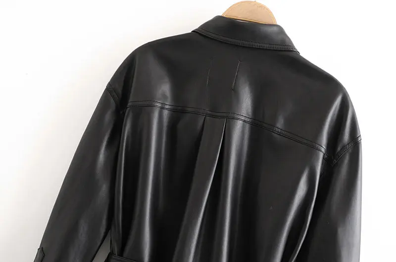 TRAF, Женская винтажная стильная куртка из искусственной кожи с поясом, модное пальто с длинным рукавом и карманами, верхняя одежда из искусственной кожи, шикарные топы