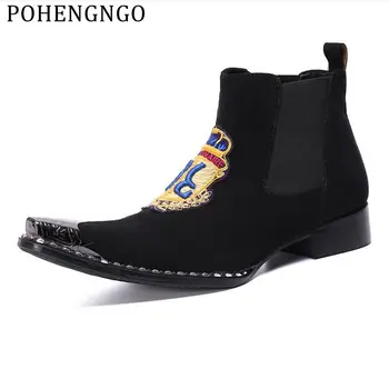 

British Fashion Men Chelsea Boots High-end Genuine Suede Embroidery Men Party Wedding Ankle Boot Nightclub Stage Show Boots