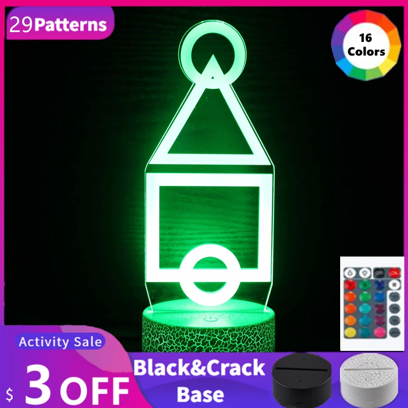Squid Game 3D Lamp Figure Mask Costume Room Setup Decoration RGB Night Light Fancy LED Lighting Gift Bedroom Table Desk Decor | Освещение