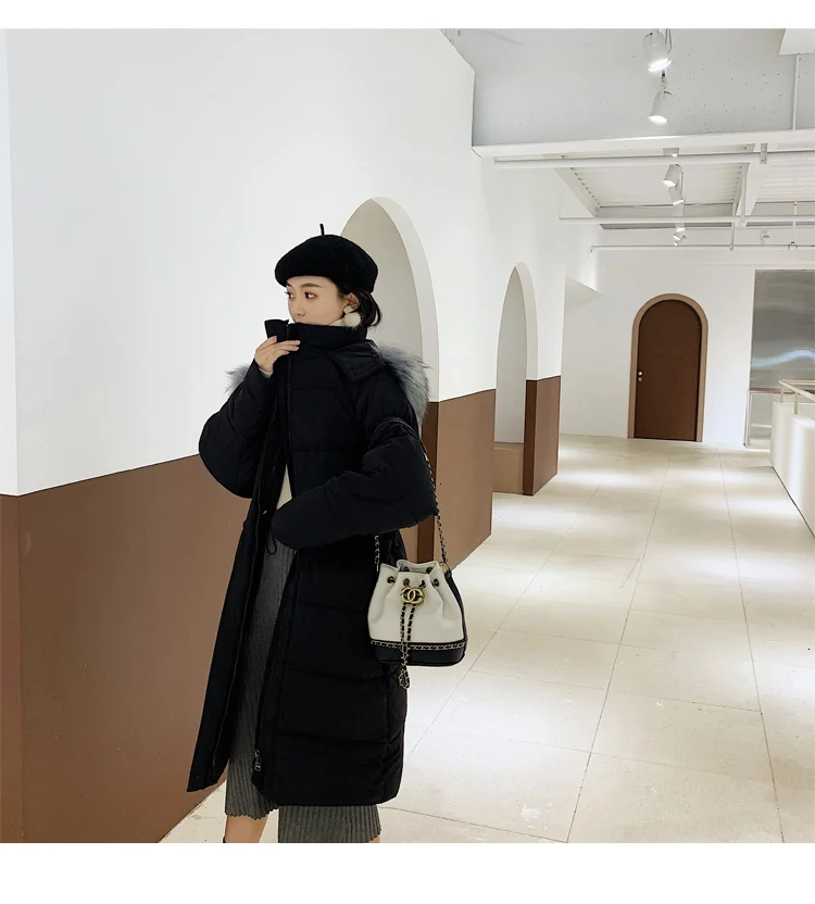 Парки с капюшоном из искусственного меха зимнее длинное пальто Женская Толстая теплая куртка-пуховик Свободное пальто большого размера