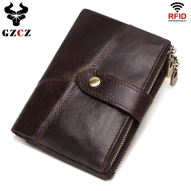 

GZCZ RFID Genuine Leather Rfid Wallet Men Crazy Horse Wallets Coin Purse Short Male Money Bag Quality Designer Mini Walet Small