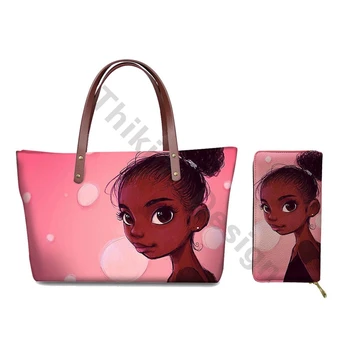 

Pink Top-Handle Bags For Women Black Art African Girls Printing Ladies Large Capacity Handbags Shoulder Tote Bag Sac A Main
