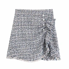 Женская шерстяная мини-юбка с оборками и жемчужинами на пуговицах для отдыха, Осенние Асимметричные женские юбки для отдыха P1380