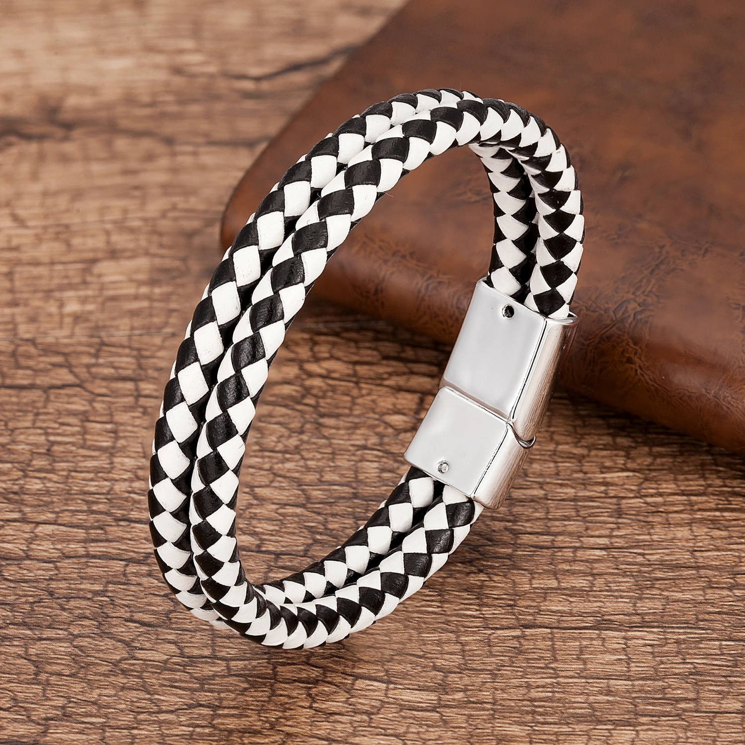 Bracelet Jewelry Men Bracelet Multilayer Genuine Leather Bracelets Charm White Black Metal Magnetic Clasp 9 Style