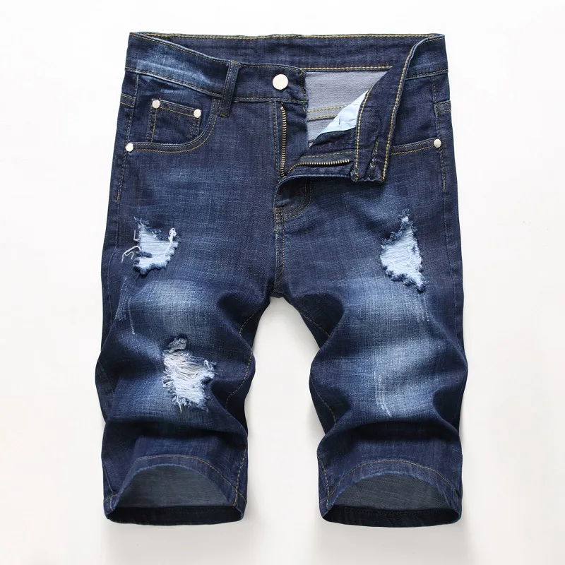 Jeans curto rasgado casual masculino, shorts jeans