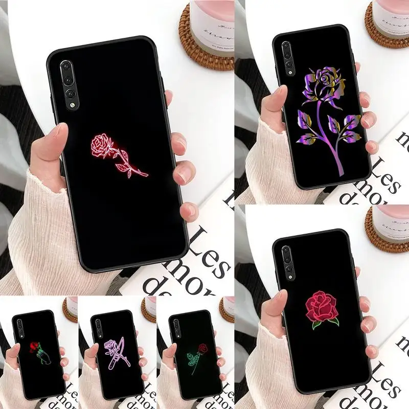 Черный фон светящийся розовый чехол для телефона Huawei Mate 30 Pro P20 P30 P40 pro lite Y7 Y6 Honor 8X 8A