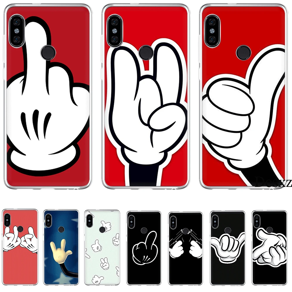携帯電話ケース Tpu Xiaomi Redmi 注 4 4 5 5a 6 7 プロカバーミッキーマウスの手ジェスチャー Half Wrapped Cases Aliexpress