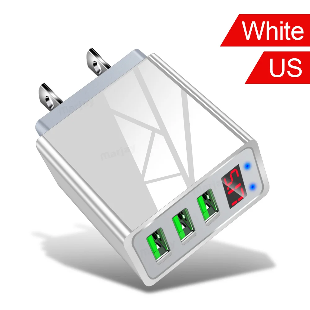 US White Marjay 3 порта USB зарядное устройство светодиодный дисплей EU US Plug QC 3,0 быстрое настенное зарядное устройство для мобильного телефона зарядное устройство для iPhone samsung Xiaomi huawei - Тип штекера: US White
