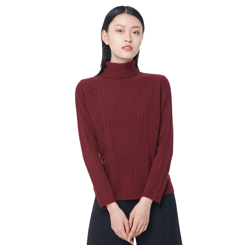 

Woman Sweaters 100% Wool Winter Thick Knitted Solid Turtleneck Ladies Tops Irregular Fashion Pullover Sweaters