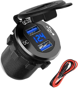 

Quick Charge 3.0 Dual USB Charger Socket, Waterproof Aluminum Power Outlet Fast Charge with LED Voltmeter & Wire Fuse DIY KIT