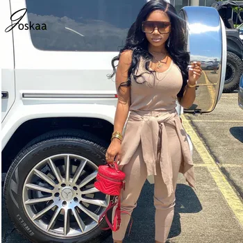 

Joskaa autumn new Solid Color New vest coat trousers sexy Casual sports Suit outfits streetwear Women's 3 Piece set matching set
