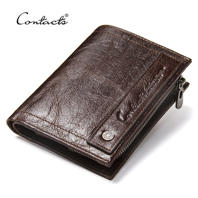 

Contacts Men's Genuine Leather Wallet Male Short Coin Pocket Purse with Card Holder