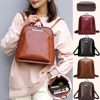 

2020 Women Leather Backpacks Vintage Female Shoulder Bag Sac a Dos Travel Ladies Bagpack Mochilas School Bags For Girls Preppy