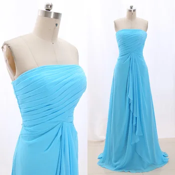 

MACloth Aqua Sweep Train Strapless Floor-Length Long Chiffon Prom Dresses Dress M 266928 Clearance