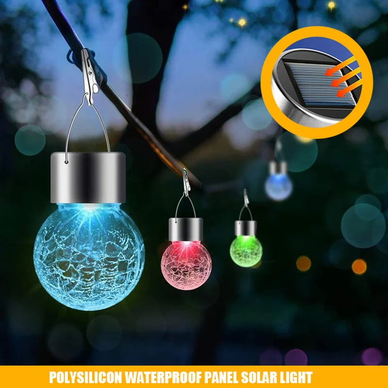 Solar Light Led Garden Cracked Glass Colored Lights, Polysilicon