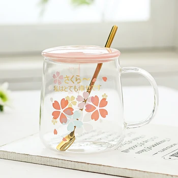 

Japan Cute Sakura Mug Glass Transparent Women Office Water Cups Filter Tea Separation Cup Pink Kubek Self Stirring Mugs AB50CU
