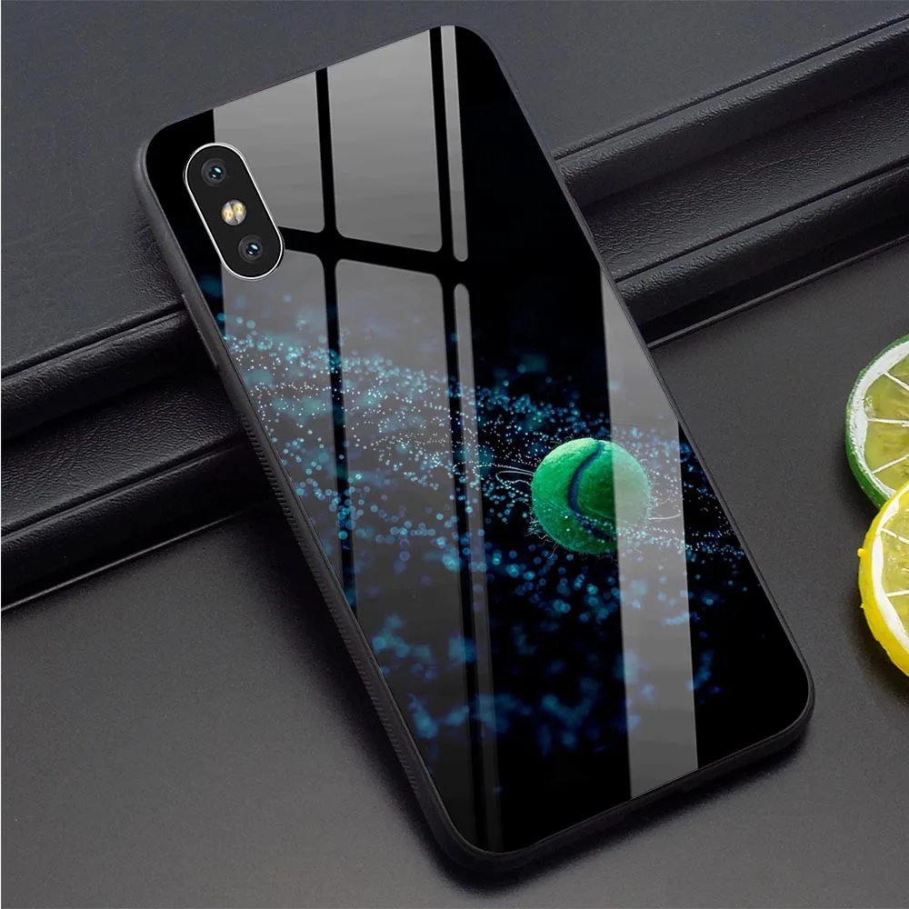 

Pattern Sports Tennis ball Tempered Glass Phone Cover for iPhone 7 Plus Case XR Xs Max X 8 6 6S 5S 5 SE TPU