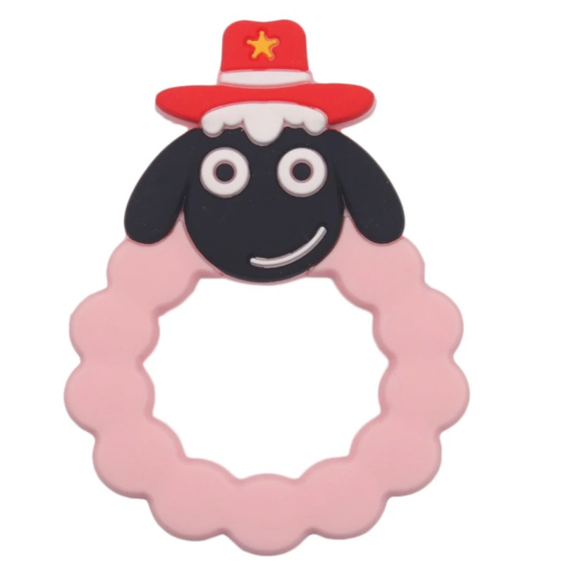 Силиконовое мультяшное зубное кольцо с овцой DIY овца Детские Жевательные подвески для кормления Прорезыватель кольцо для соски игрушки для зубов животных - Цвет: PK